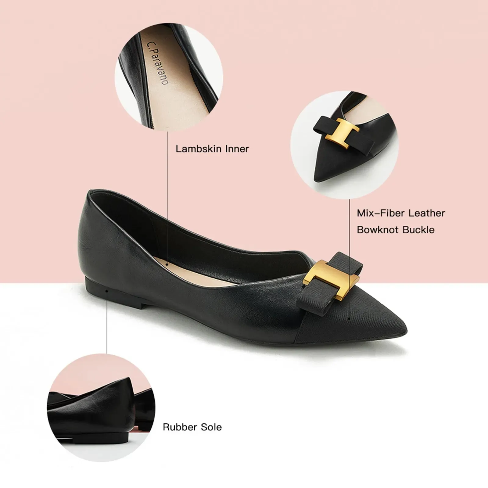 Pointed Toe Metal Tie Flats (Aida)（SALE）