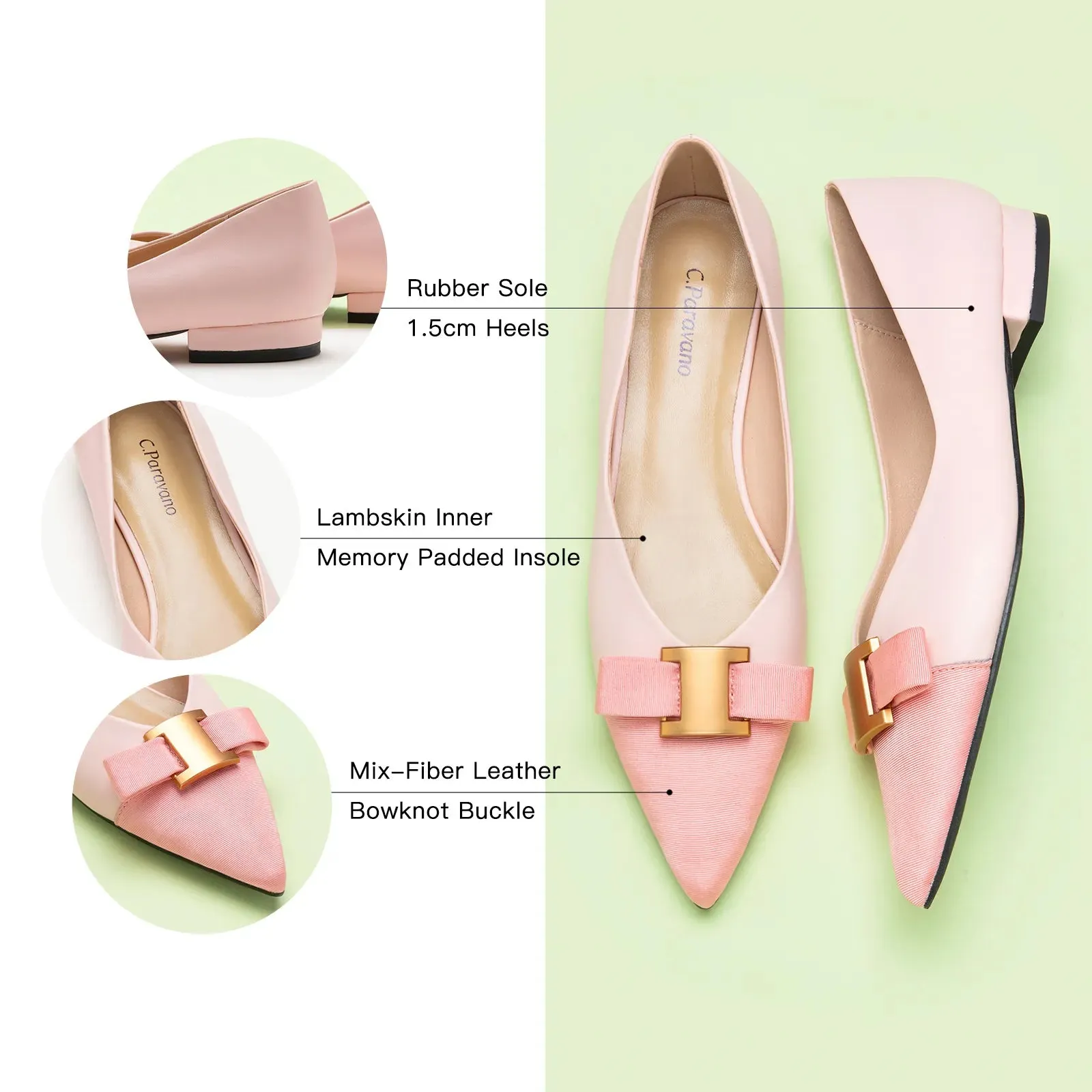 Pointed Toe Metal Tie Flats (Aida)（SALE）