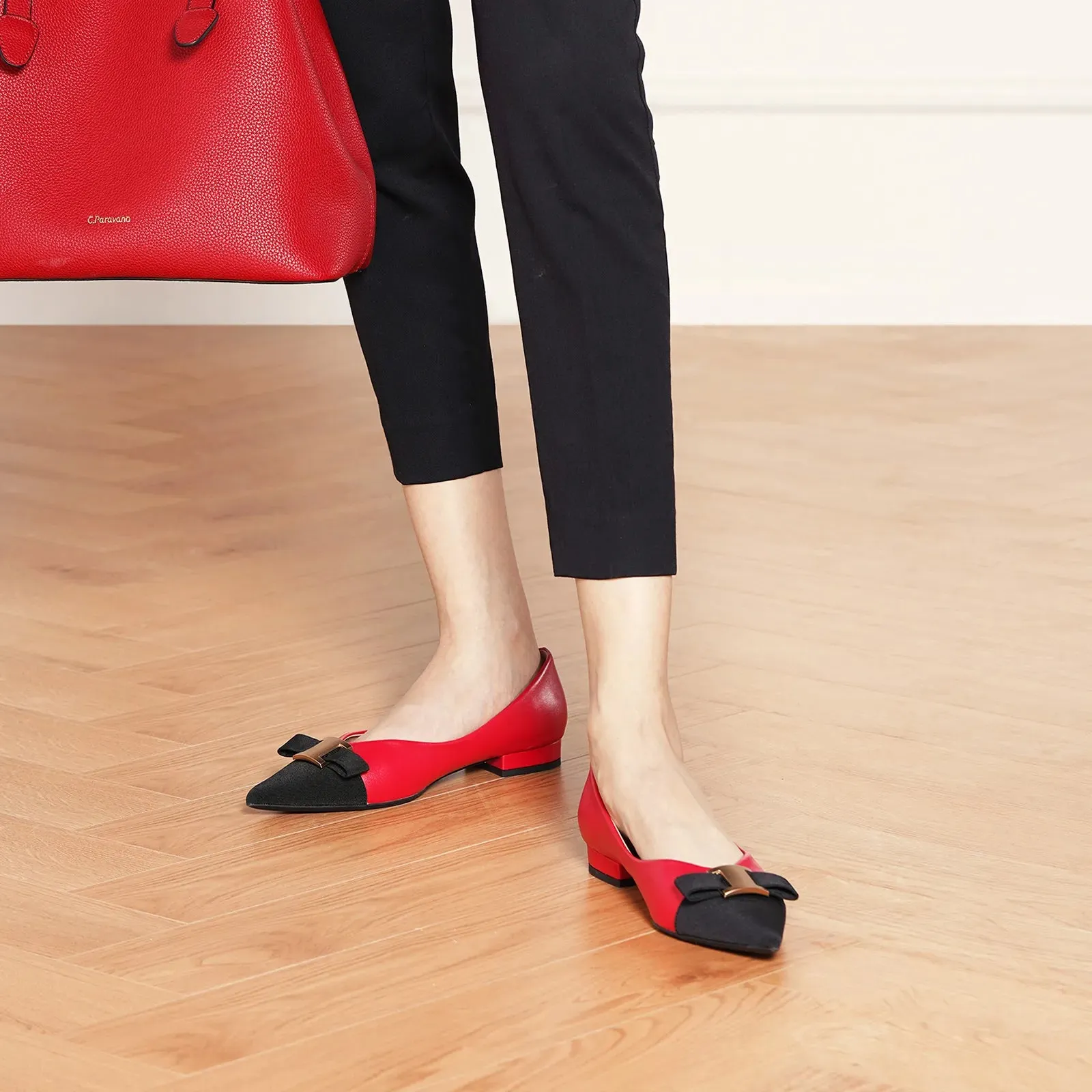Pointed Toe Metal Tie Flats (Aida)（SALE）