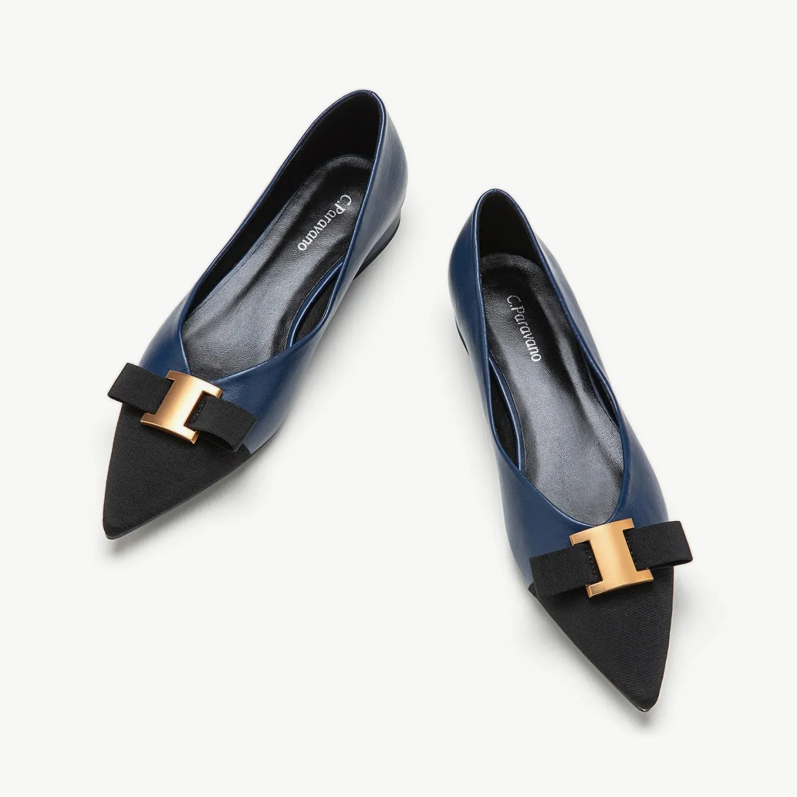 Pointed Toe Metal Tie Flats (Aida)（SALE）