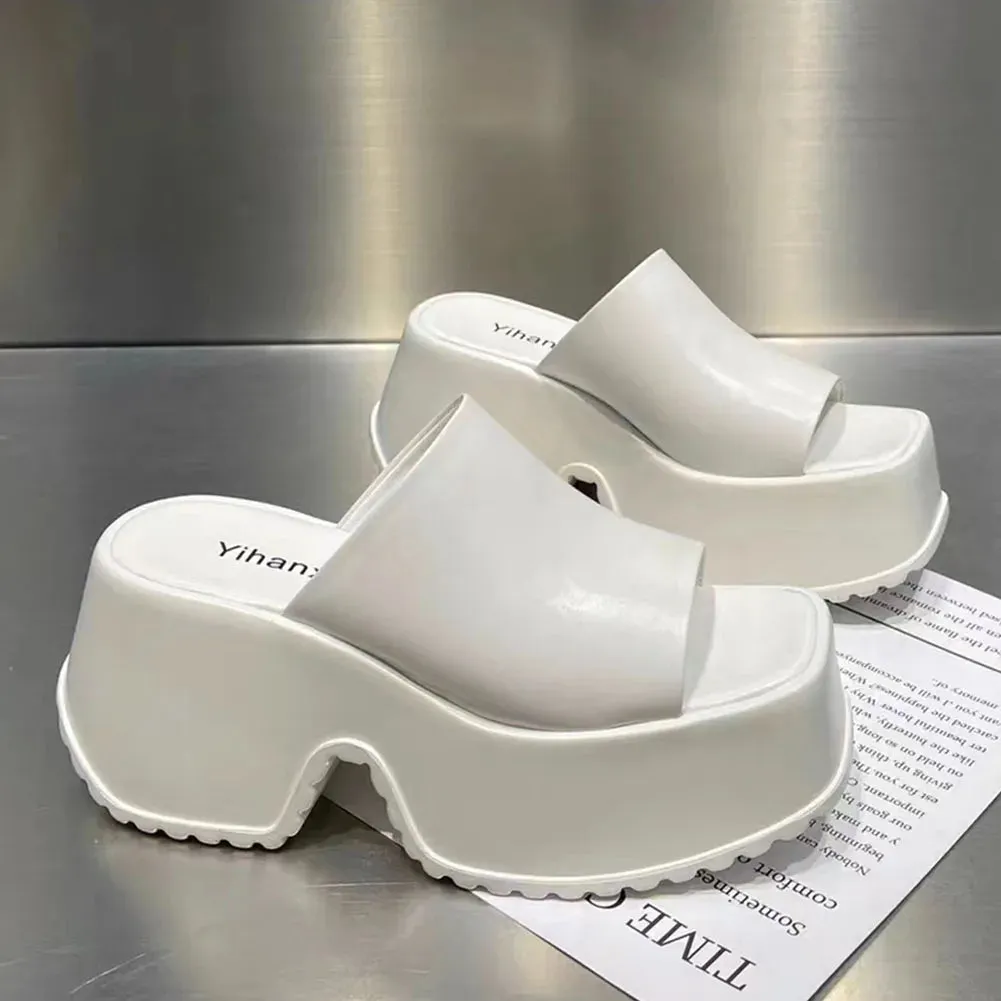 Punk Chunky Heels Mule Shoes Sandals For Women Rivet Platform Slide Sandals Open Toe 2024 Summer Trendy Shoes Street Women Shoes