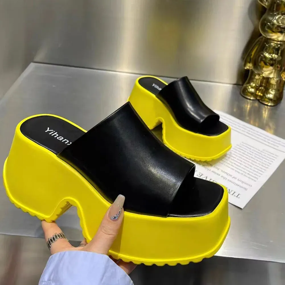 Punk Chunky Heels Mule Shoes Sandals For Women Rivet Platform Slide Sandals Open Toe 2024 Summer Trendy Shoes Street Women Shoes
