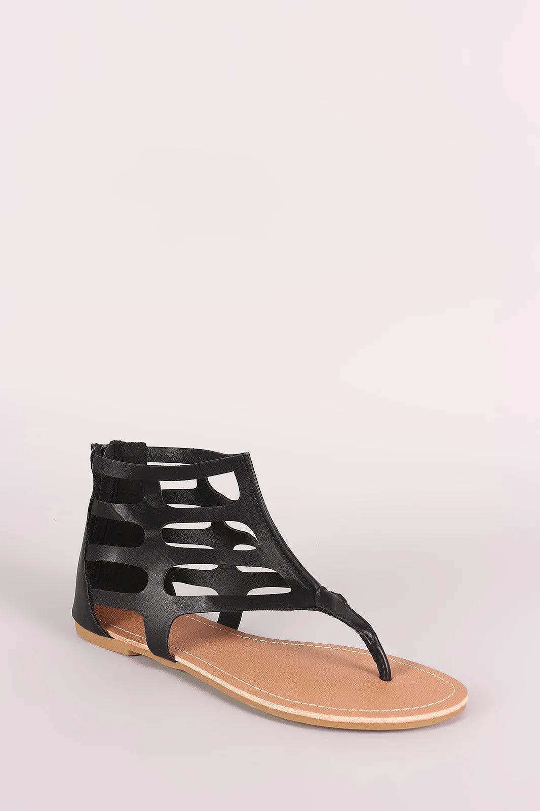 Qupid Caged Cutout Gladiator Thong Flat Sandal