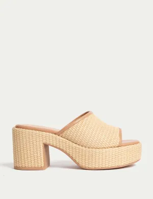 Raffia Woven Platform Peep Toe Mules