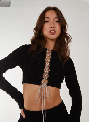Rhinestone Zebra Lace Up Top