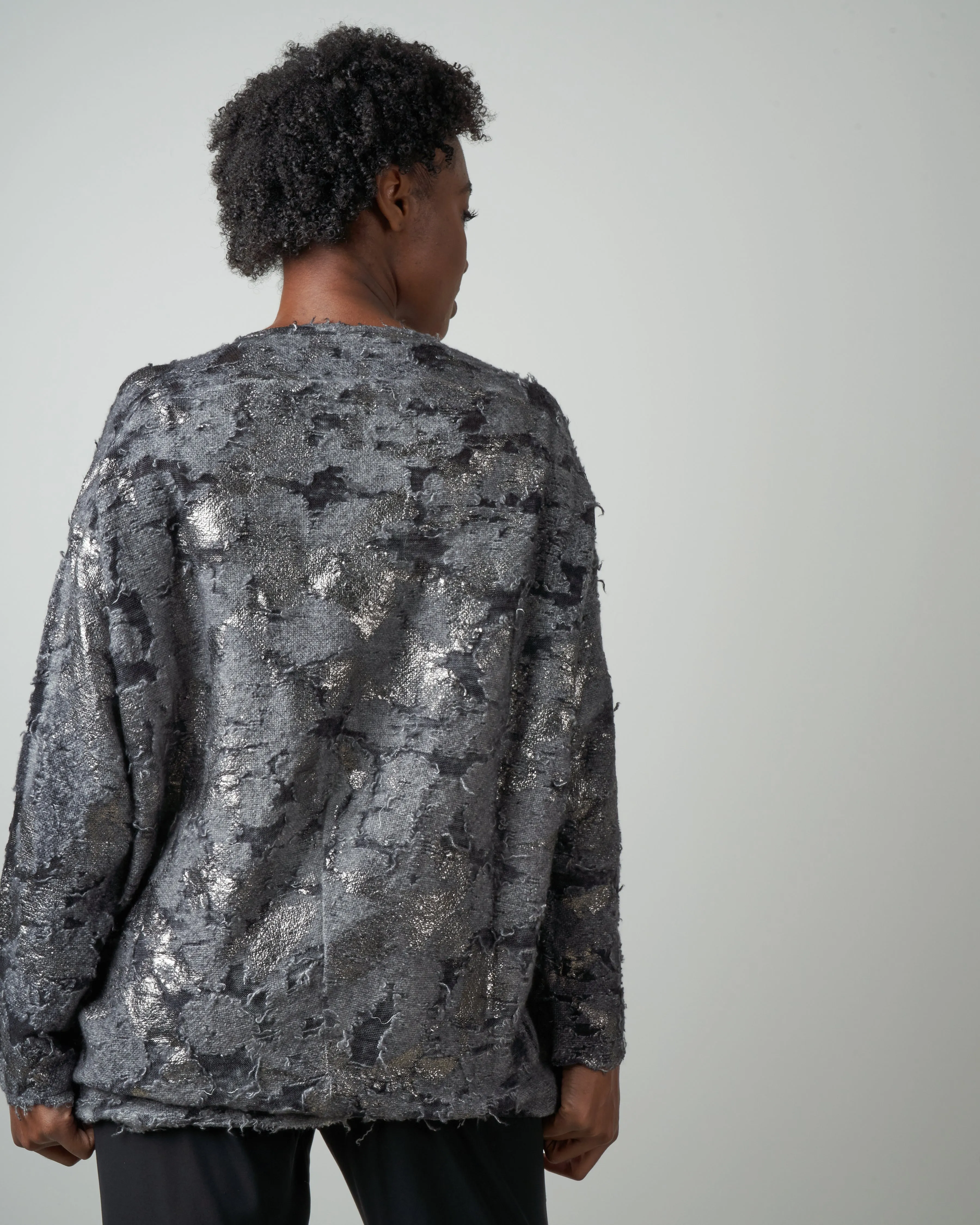 round neck cutted jacquard pullover - husky