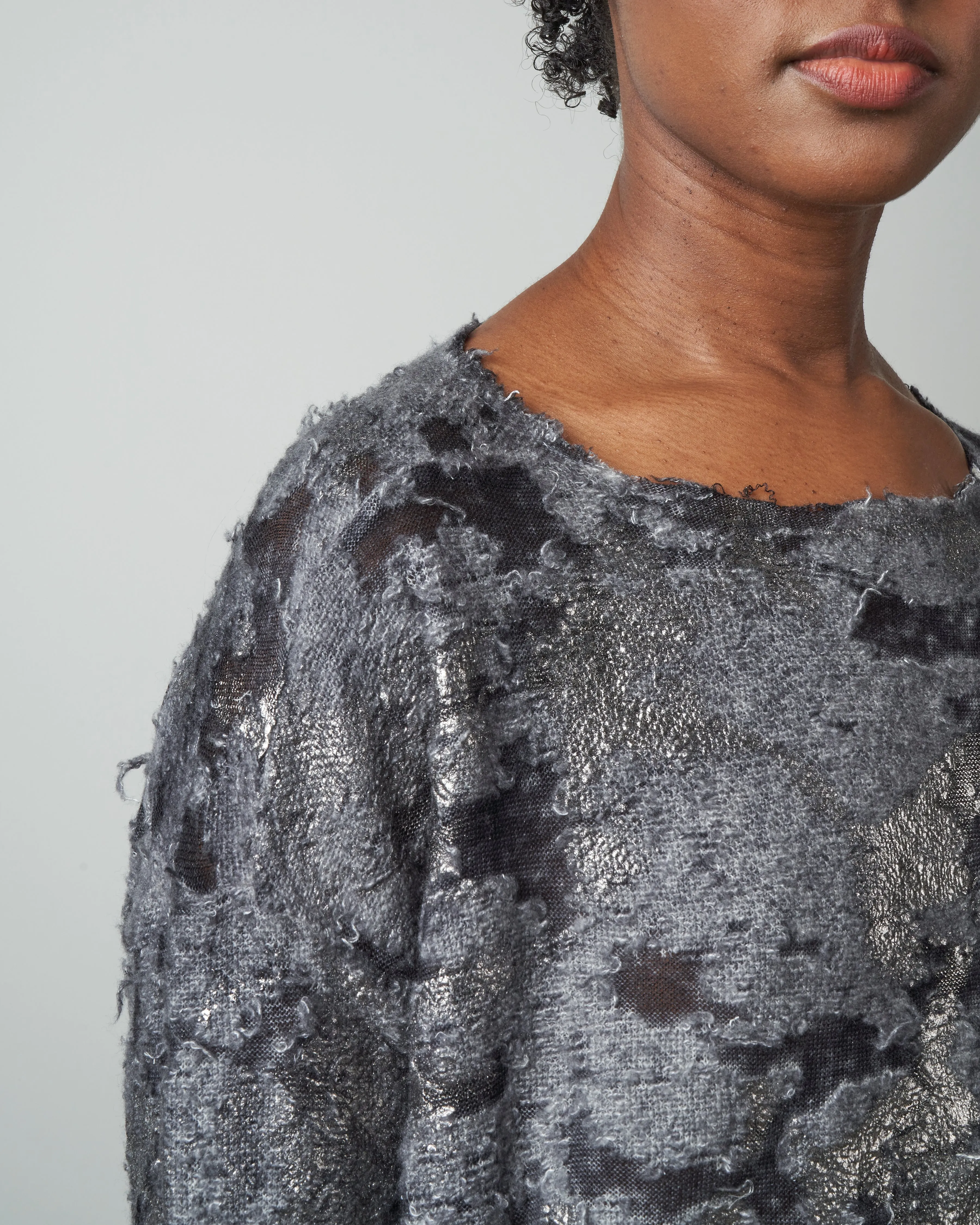 round neck cutted jacquard pullover - husky