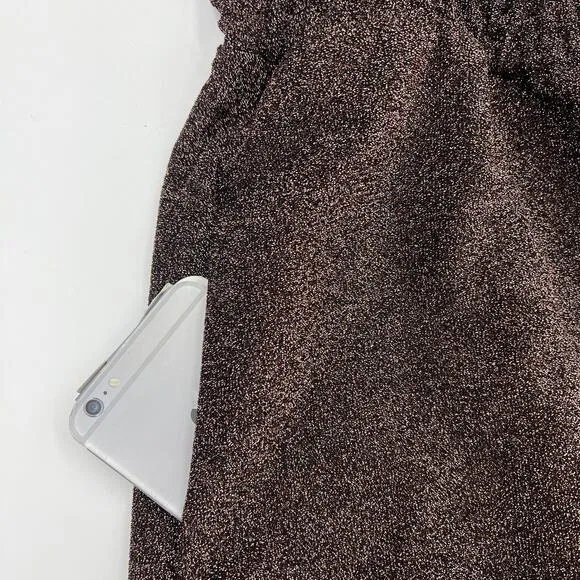 Ryegrass High Neck Long Sleeve Midi Dress Rose Gold Metallic
