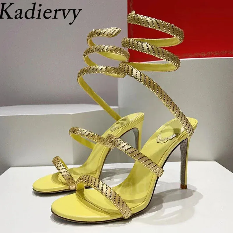Sexy High Heels Sandals Woman Crystal Ankle Snake Twine Around Party Shoes Women Stiletto Summer Gladiator Sandals For Women
