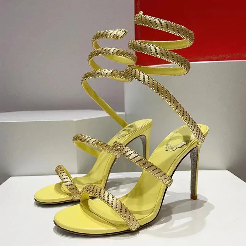 Sexy High Heels Sandals Woman Crystal Ankle Snake Twine Around Party Shoes Women Stiletto Summer Gladiator Sandals For Women