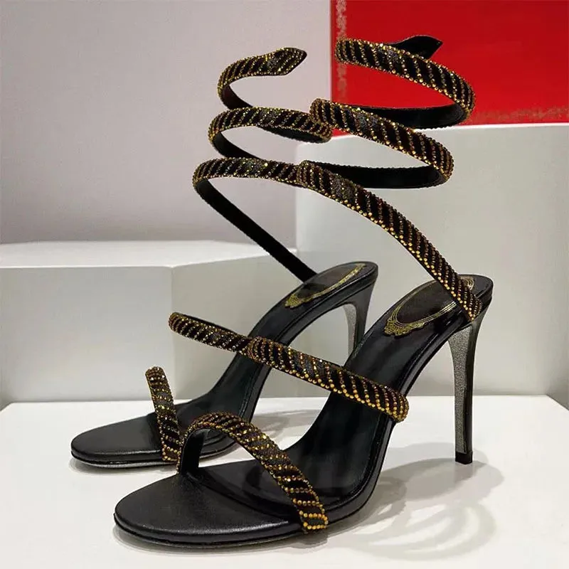 Sexy High Heels Sandals Woman Crystal Ankle Snake Twine Around Party Shoes Women Stiletto Summer Gladiator Sandals For Women