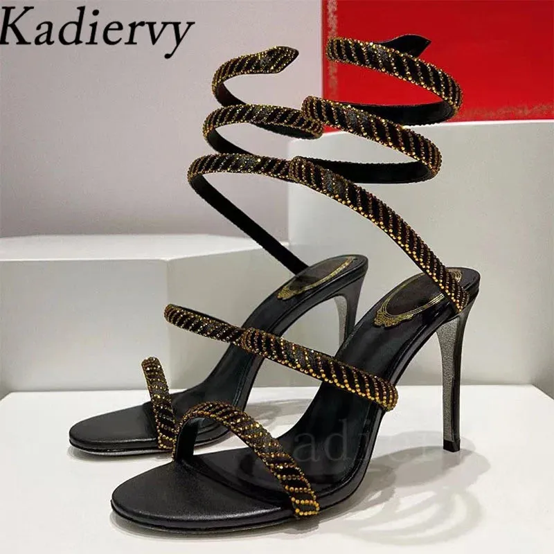Sexy High Heels Sandals Woman Crystal Ankle Snake Twine Around Party Shoes Women Stiletto Summer Gladiator Sandals For Women