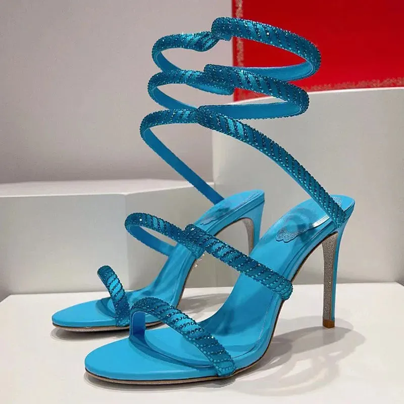Sexy High Heels Sandals Woman Crystal Ankle Snake Twine Around Party Shoes Women Stiletto Summer Gladiator Sandals For Women