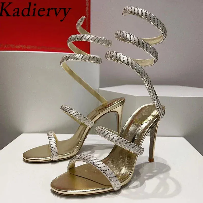 Sexy High Heels Sandals Woman Crystal Ankle Snake Twine Around Party Shoes Women Stiletto Summer Gladiator Sandals For Women