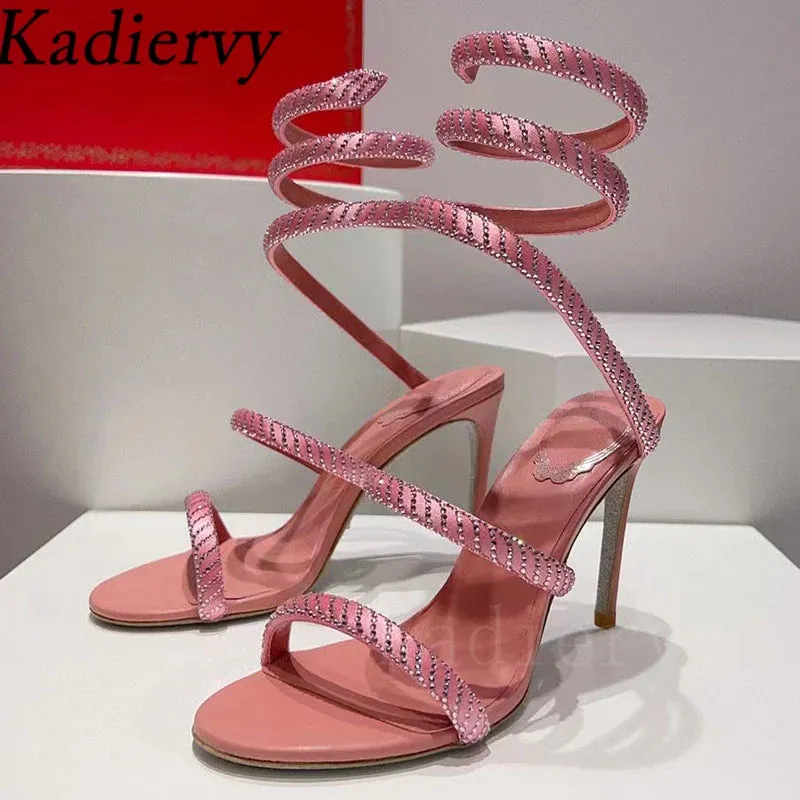 Sexy High Heels Sandals Woman Crystal Ankle Snake Twine Around Party Shoes Women Stiletto Summer Gladiator Sandals For Women