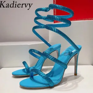 Sexy High Heels Sandals Woman Crystal Ankle Snake Twine Around Party Shoes Women Stiletto Summer Gladiator Sandals For Women