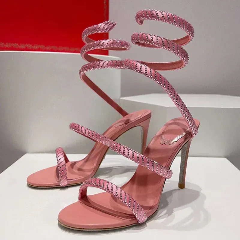 Sexy High Heels Sandals Woman Crystal Ankle Snake Twine Around Party Shoes Women Stiletto Summer Gladiator Sandals For Women
