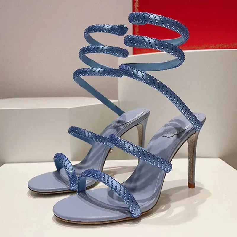 Sexy High Heels Sandals Woman Crystal Ankle Snake Twine Around Party Shoes Women Stiletto Summer Gladiator Sandals For Women