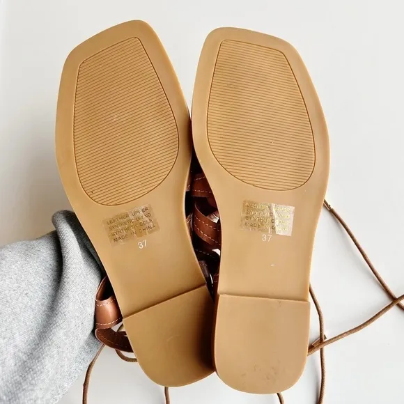 Silent D for Anthropologie NIB Gladiator Satelli Tie-Up Sandals Pecan Size 37