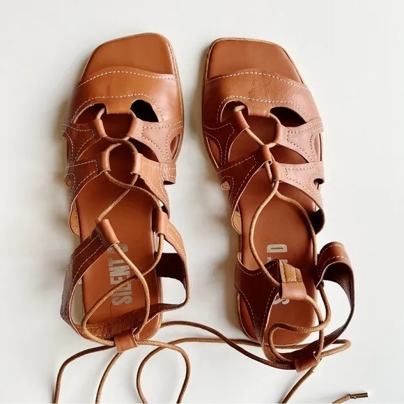 Silent D for Anthropologie NIB Gladiator Satelli Tie-Up Sandals Pecan Size 37