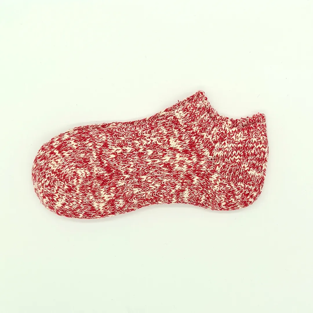 Slub Nep Sneaker Socks in Red Cotton and Hemp