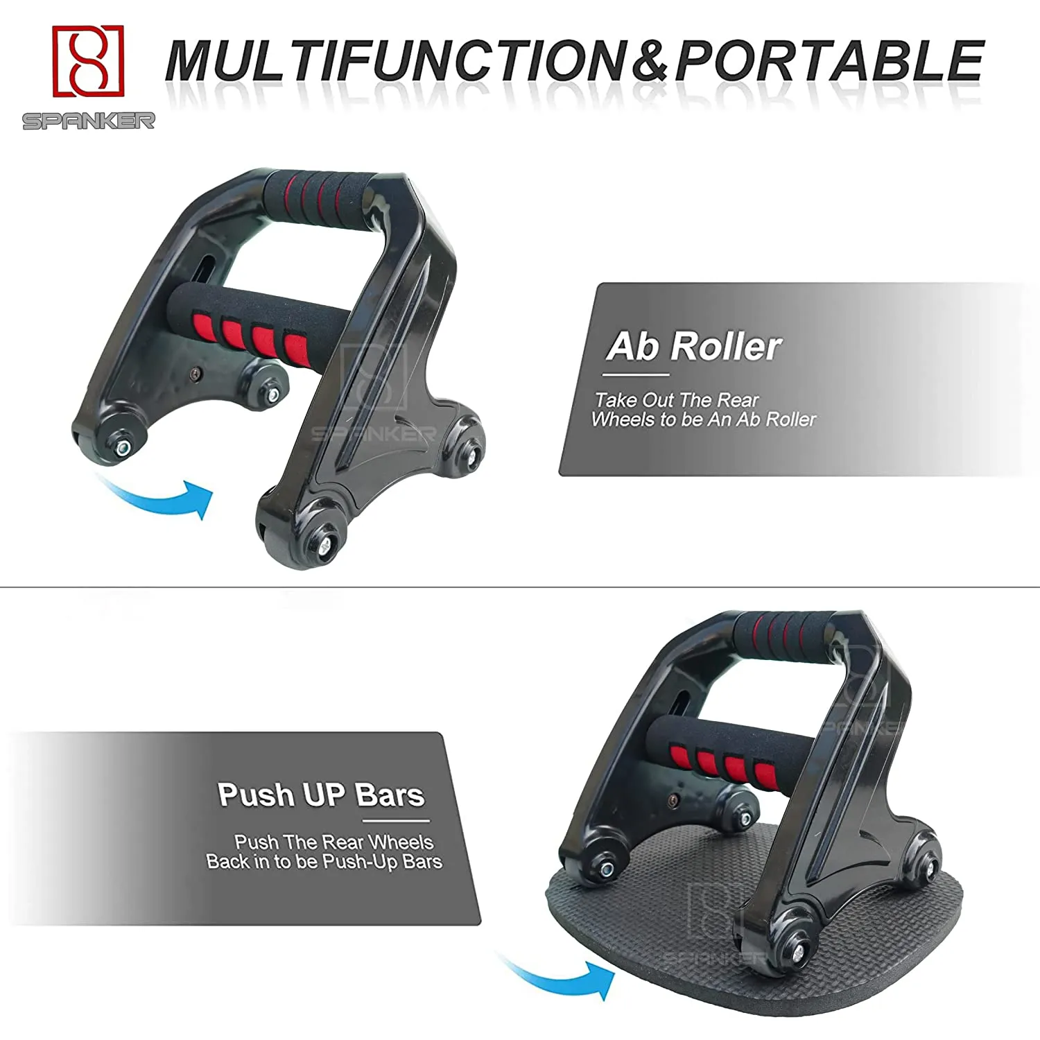 Spanker Push Up Stand Cum AB Roller Wheel for Abdominal Exercise- Lower AB Exercise Equipment for Home Gym Core Workout for Women and Men SSTP