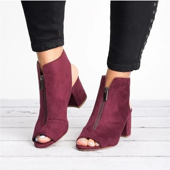 Spring Sandals Ladies Shoes Gladiator Casual Peep Toe Antiskid Bottom Zipper Med Thick Heels Wedding Sandalias Mujer 6299W
