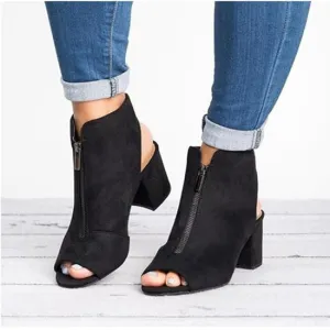 Spring Sandals Ladies Shoes Gladiator Casual Peep Toe Antiskid Bottom Zipper Med Thick Heels Wedding Sandalias Mujer 6299W