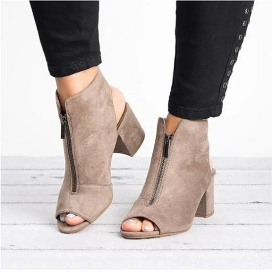 Spring Sandals Ladies Shoes Gladiator Casual Peep Toe Antiskid Bottom Zipper Med Thick Heels Wedding Sandalias Mujer 6299W