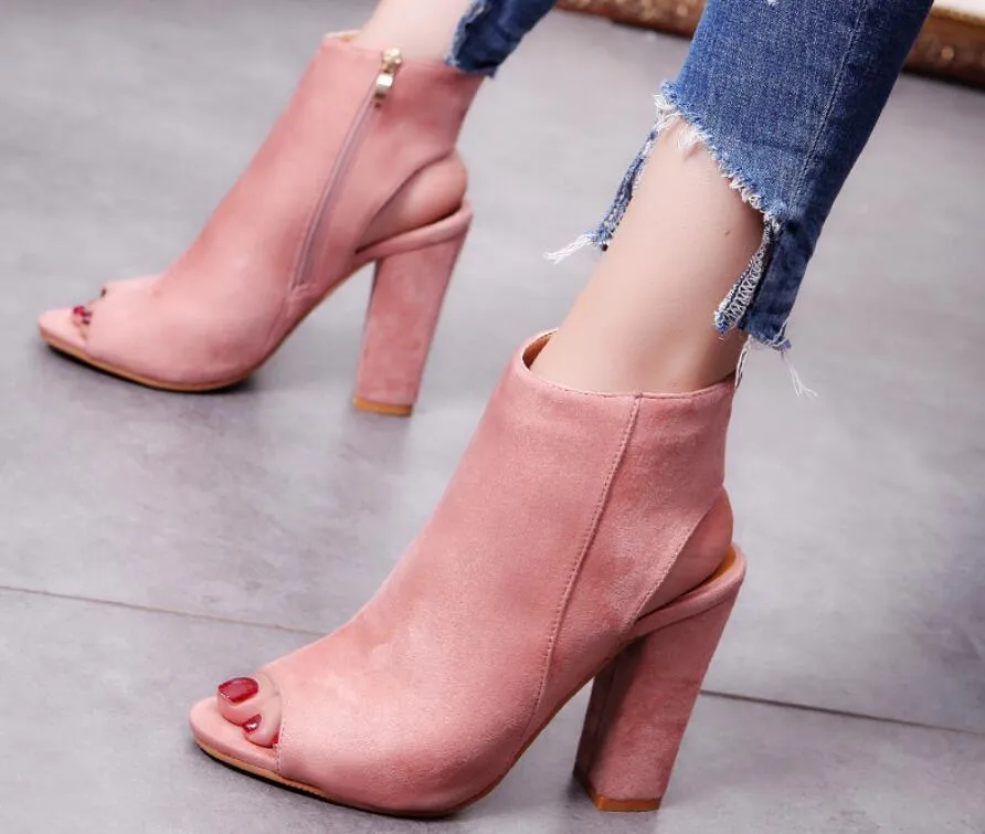 Spring Sandals Ladies Shoes Gladiator Casual Peep Toe Antiskid Bottom Zipper Med Thick Heels Wedding Sandalias Mujer 6299W