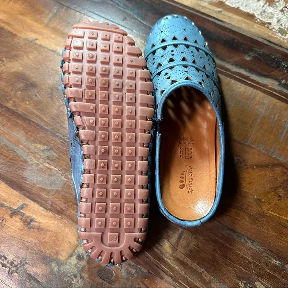 Spring Step woman’s Blue Leather Fusalide Slip-On Mules Size 39 (US 8.5)