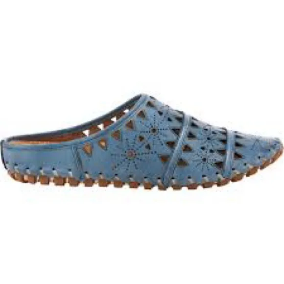 Spring Step woman’s Blue Leather Fusalide Slip-On Mules Size 39 (US 8.5)