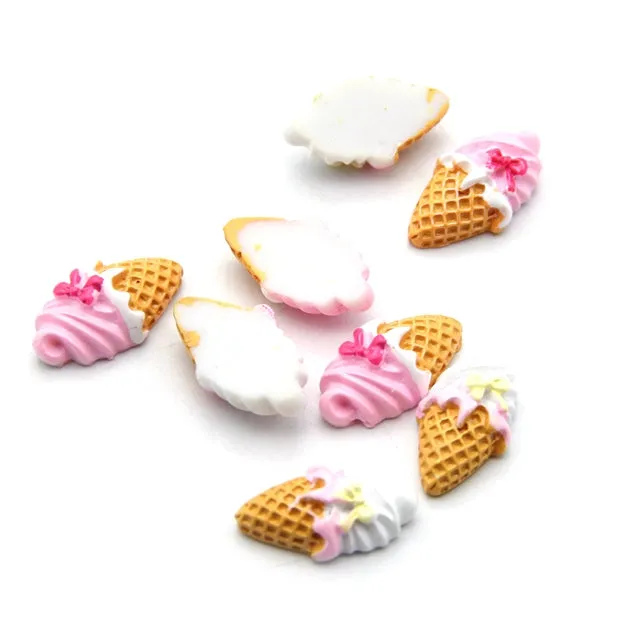 Strawberry OR Vanilla x 2 Pieces ~ Ice Cream Waffle Cone Resin Flat Back Embellishment ~