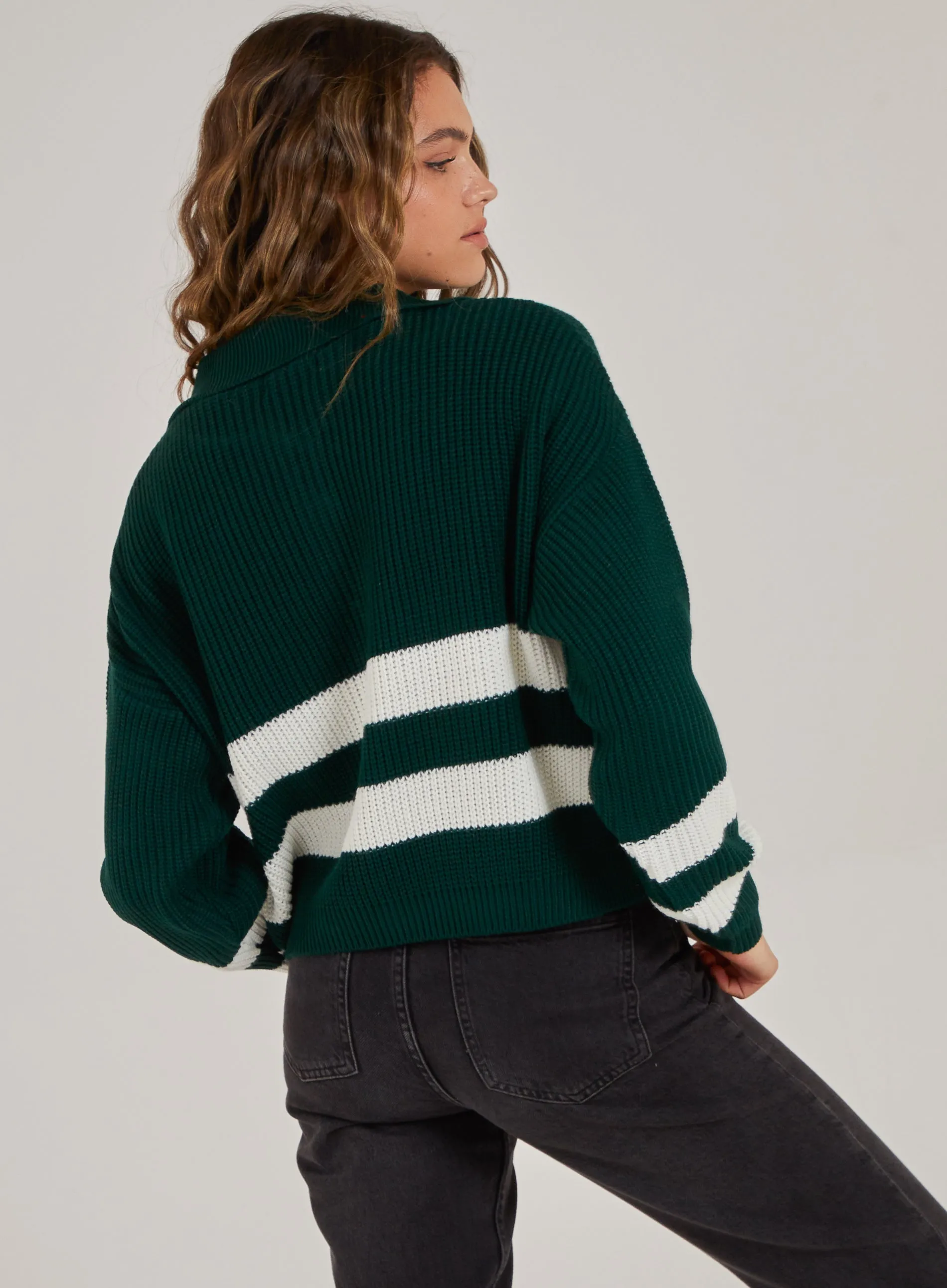 Striped Zip Up Knitted Jumper
