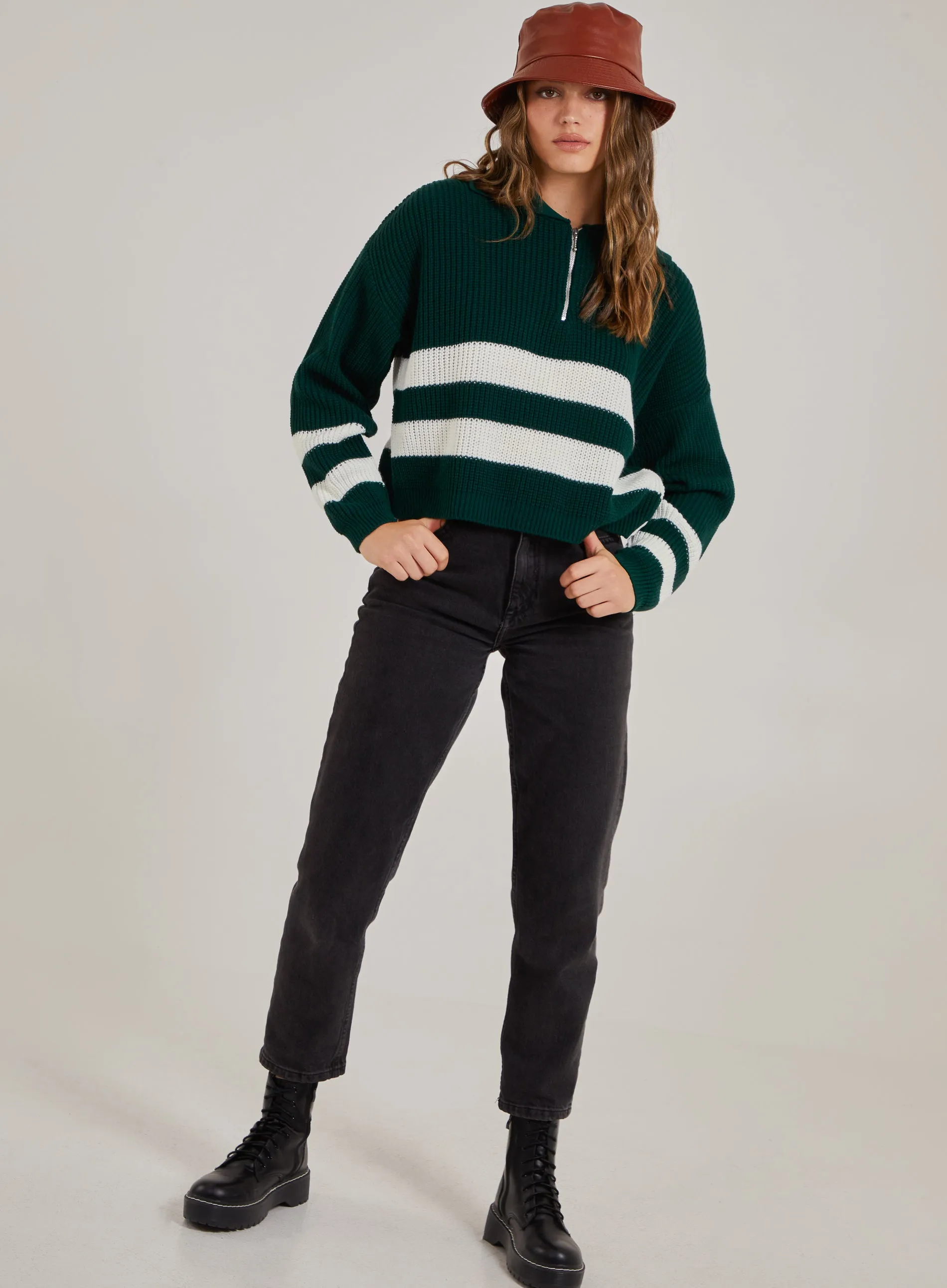 Striped Zip Up Knitted Jumper