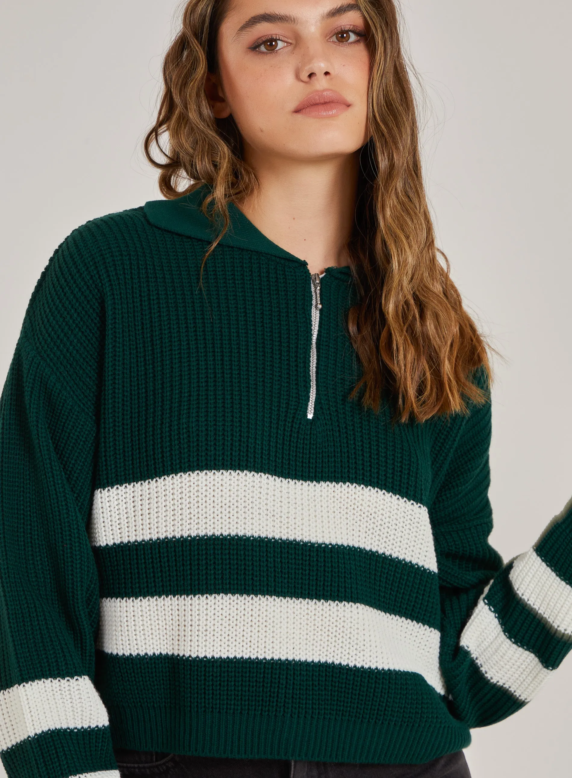 Striped Zip Up Knitted Jumper