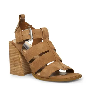 Suede Cage Wooden Stacked Heel Sandal