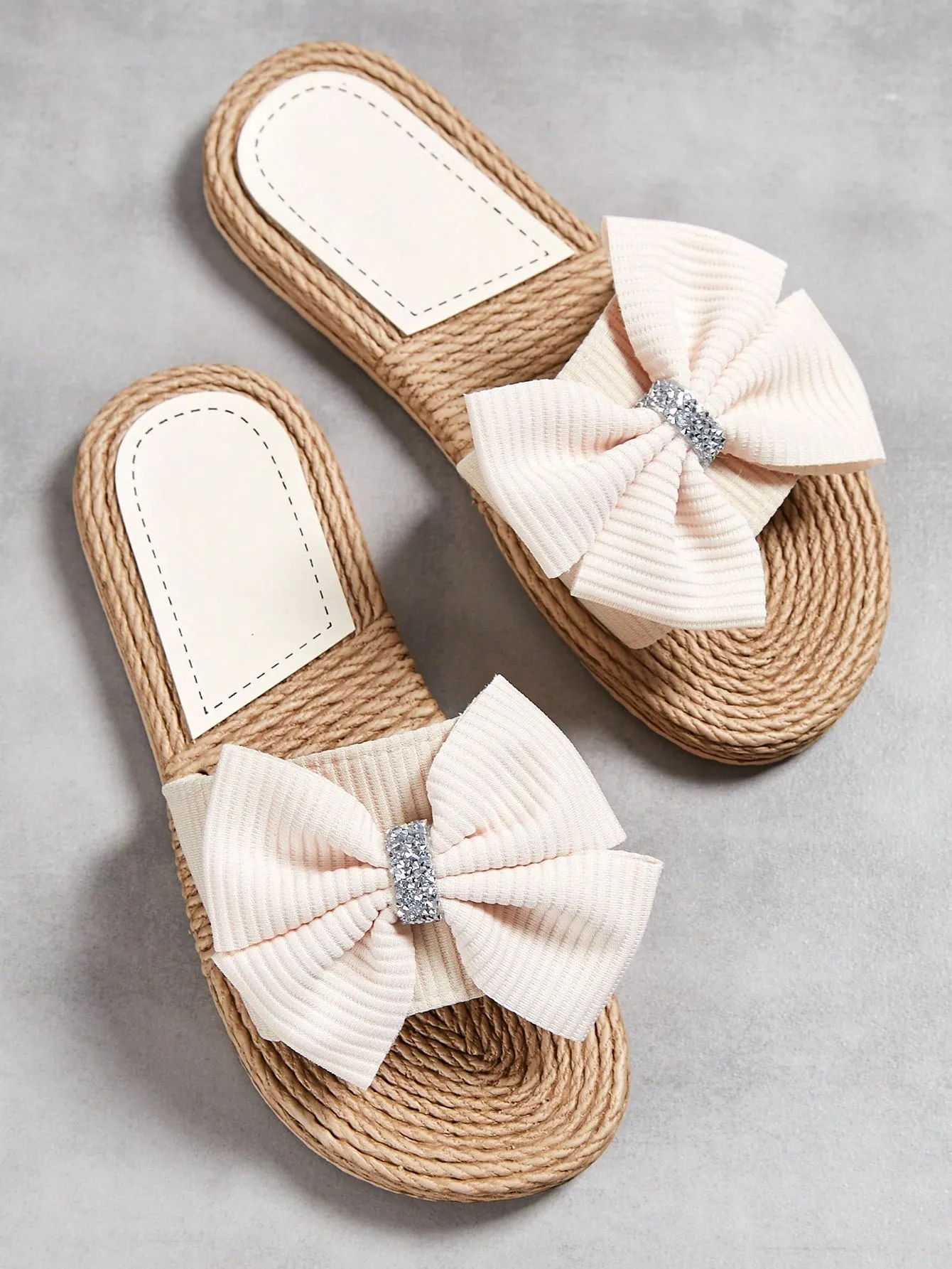 Summer Elegance In Comfort: Women's Bowknot Flat Slide Sandals, Strappy Flats Beach Slips