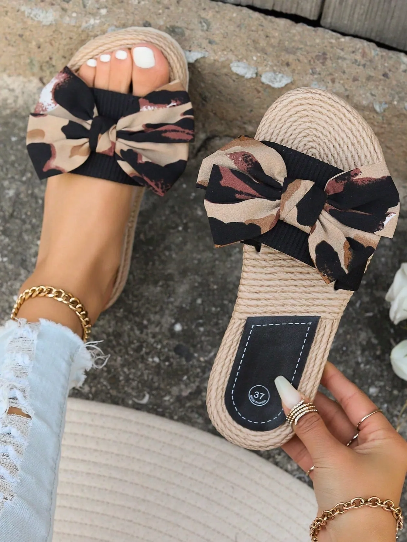 Summer Elegance In Comfort: Women's Bowknot Flat Slide Sandals, Strappy Flats Beach Slips