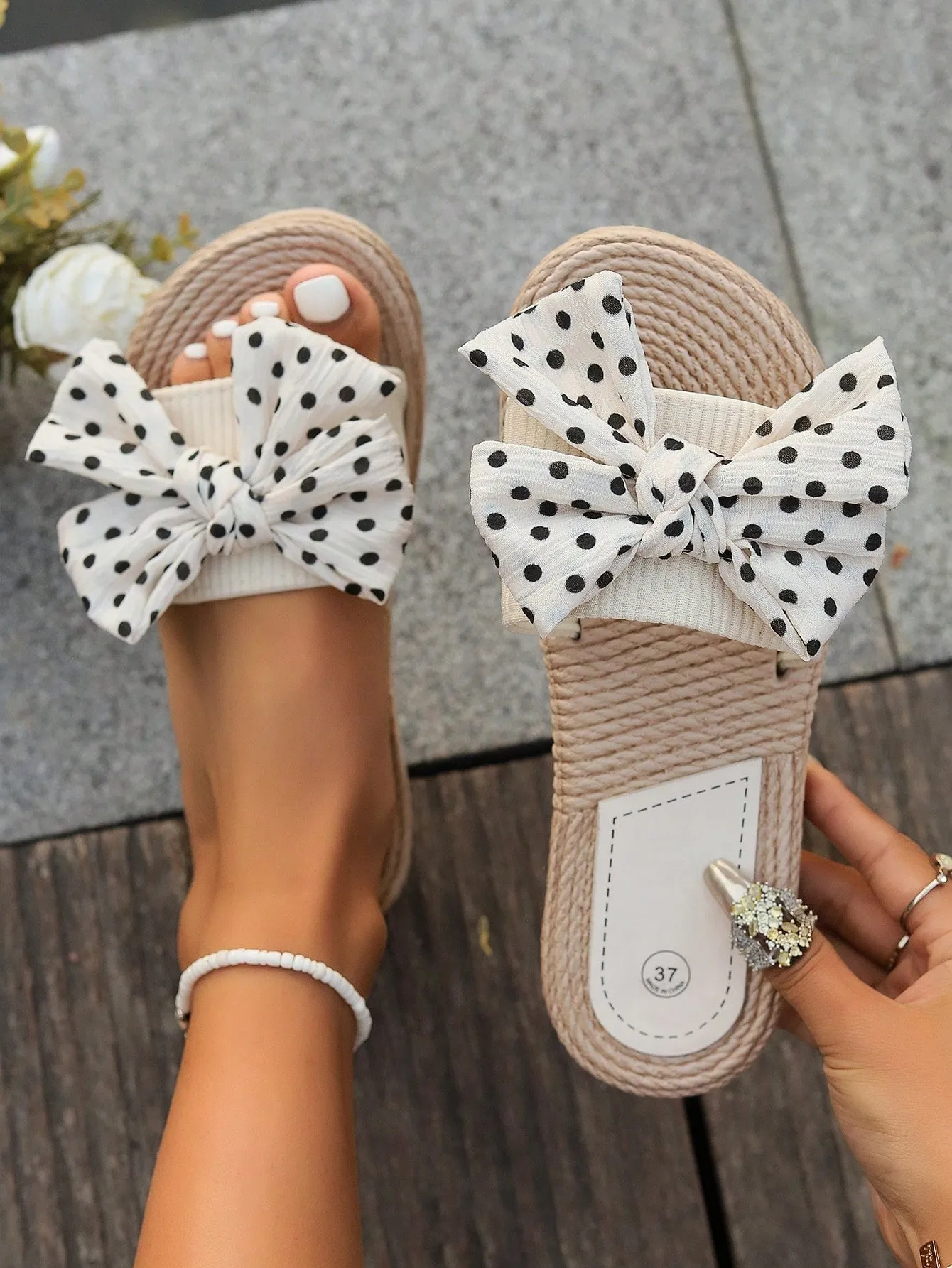 Summer Elegance In Comfort: Women's Bowknot Flat Slide Sandals, Strappy Flats Beach Slips