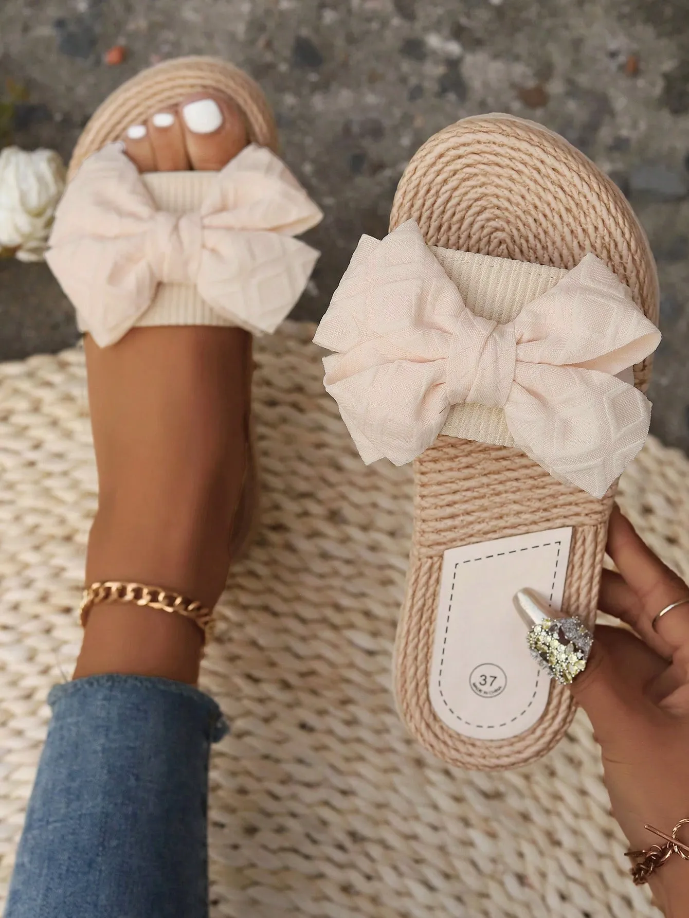Summer Elegance In Comfort: Women's Bowknot Flat Slide Sandals, Strappy Flats Beach Slips