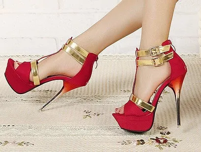 Summer Thin Heels Elegant Open Toe High Pumps Shoes Women Sandals Gladiator T-strap J3163