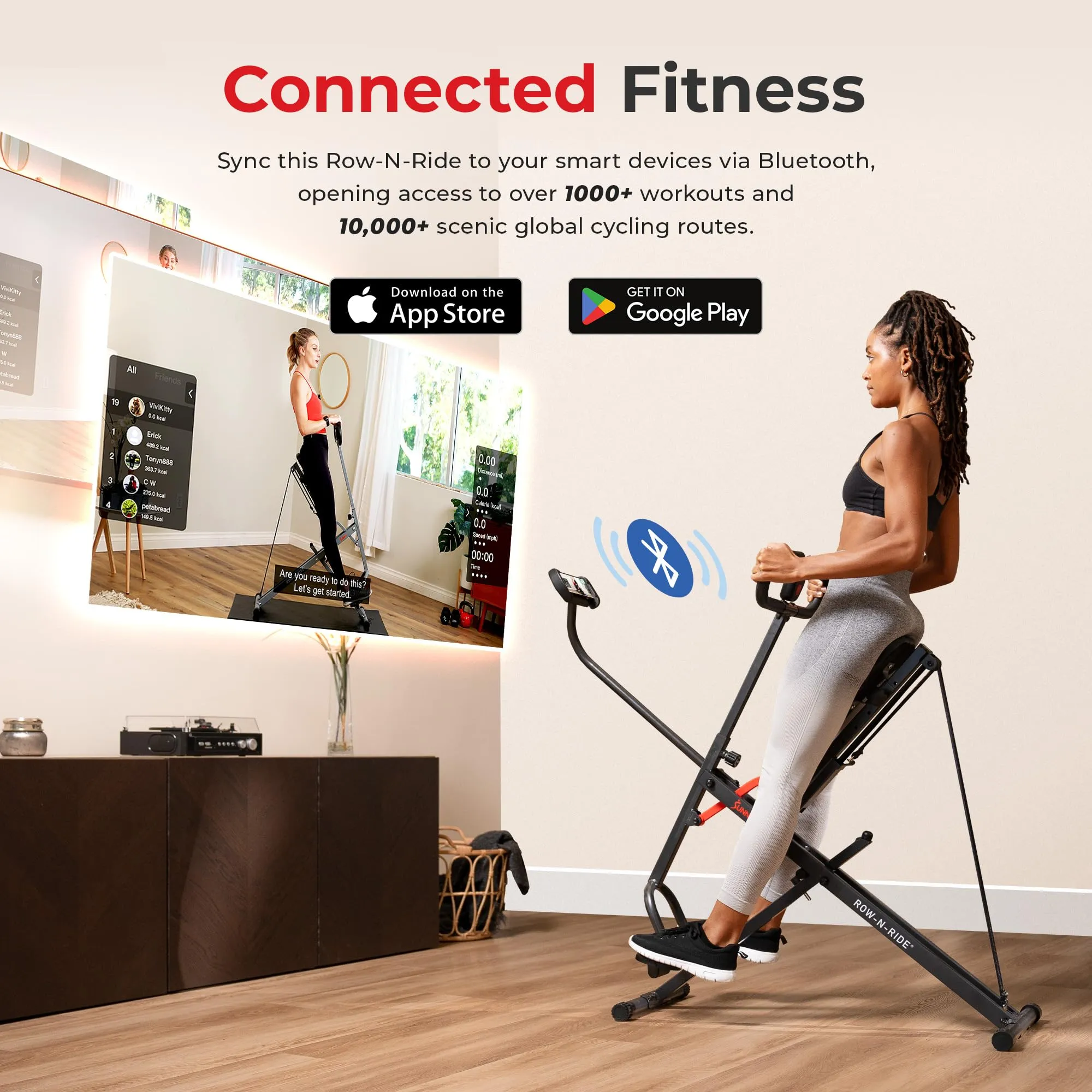 Sunny Health & Fitness Duo Motion Row and Squat Assist Multi-Functional Workout Trainer with Adjustable Resistance, Easy Setup & Foldable, Glute & Leg Exercise Machine