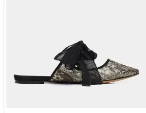 Tabitha Simmons Aida Gold Lace/Bill Chiffon Bow