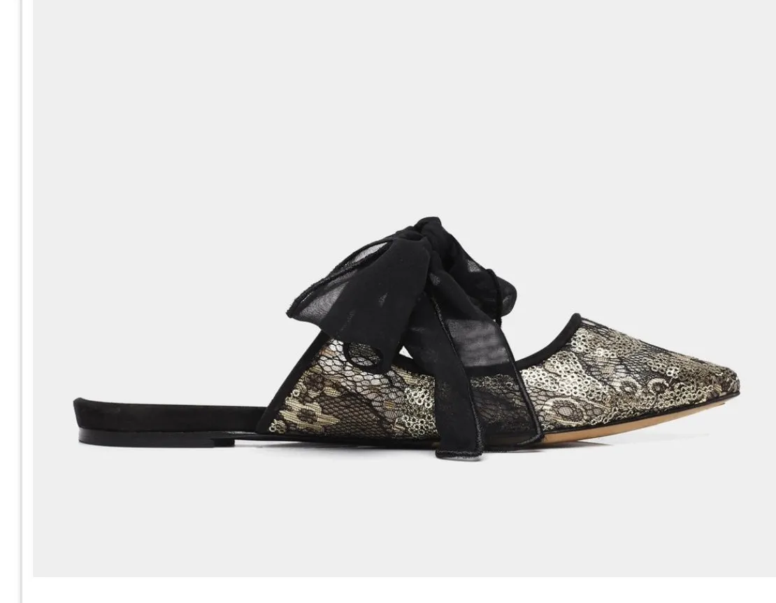 Tabitha Simmons Aida Gold Lace/Bill Chiffon Bow