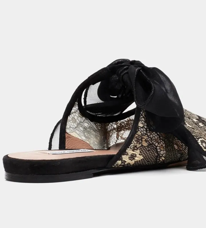 Tabitha Simmons Aida Gold Lace/Bill Chiffon Bow