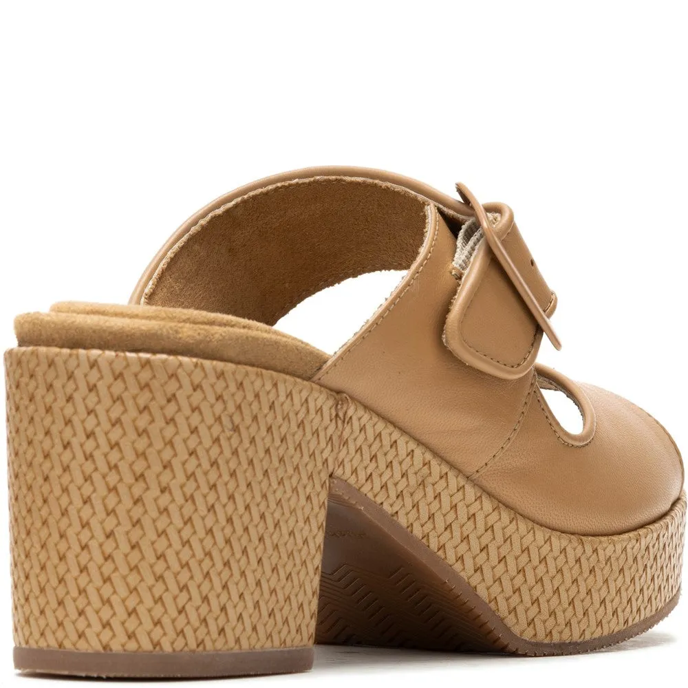 Tan Poppy Buckle Slides