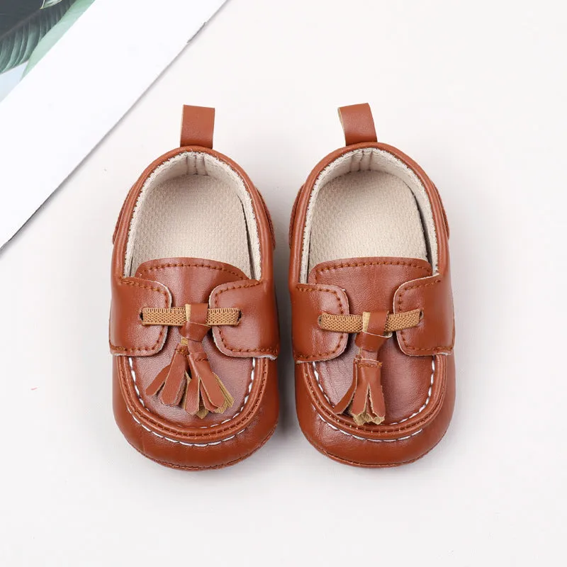 Tassel Applique Loafer Style Booties - Brown