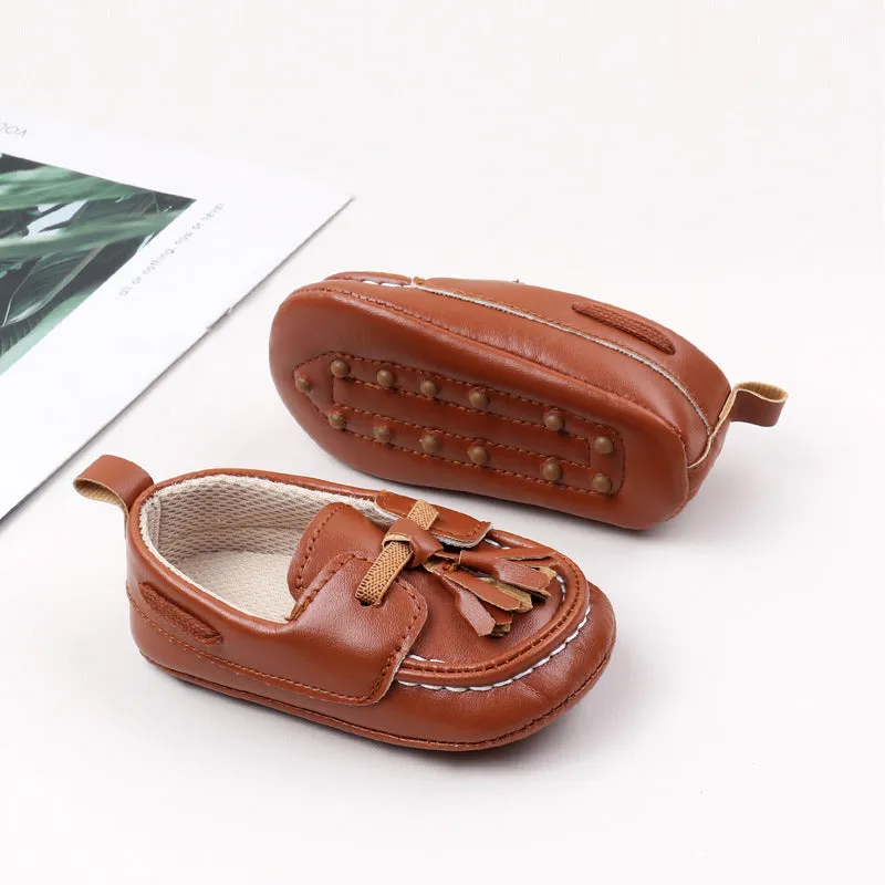 Tassel Applique Loafer Style Booties - Brown