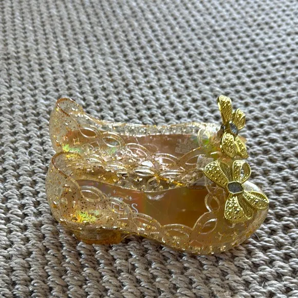 Toddler Girls Disney Princess Sparkle Gold Bow Jelly Flat Sandels size 7/8
